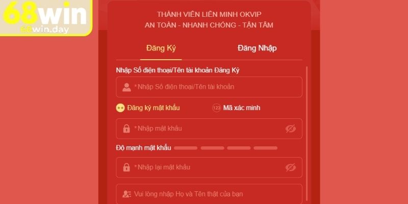 Hướng dẫn đăng ký 68win cho tân binh